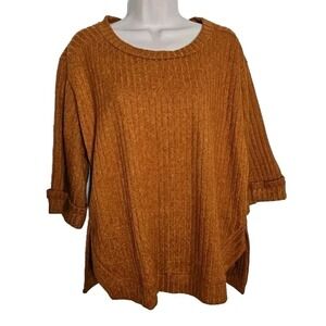 Umgee USA Fall Burnt Orange Ribbed Boho Knit Tunic Top 3/4 Sleeve Women's Size S